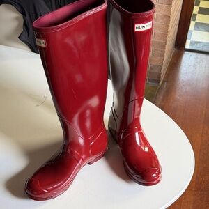 Hunter Glossy Red Knee-High Rain Boots